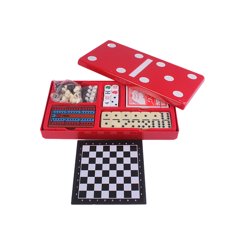إصدار Red Polka-Dot - مجموعة كومبو كلاسيكية من الدومينو والكريبج